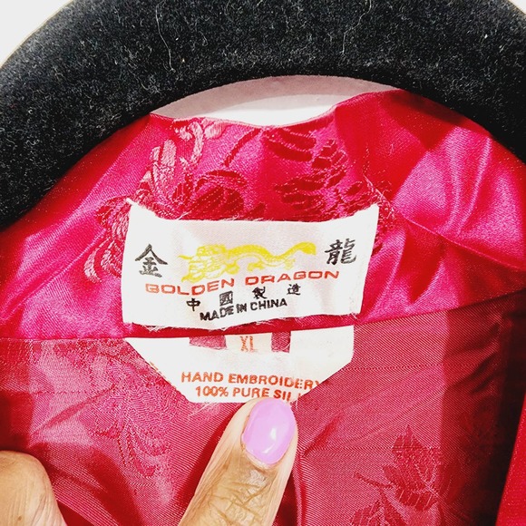 Golden Dragon Hand Embroidered Pure Silk Robe Deadstock NWT Vintage Kimono XL - Picture 6 of 12